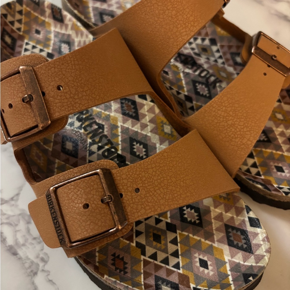 Birkenstock Tan Sandals with Patterned Footbed